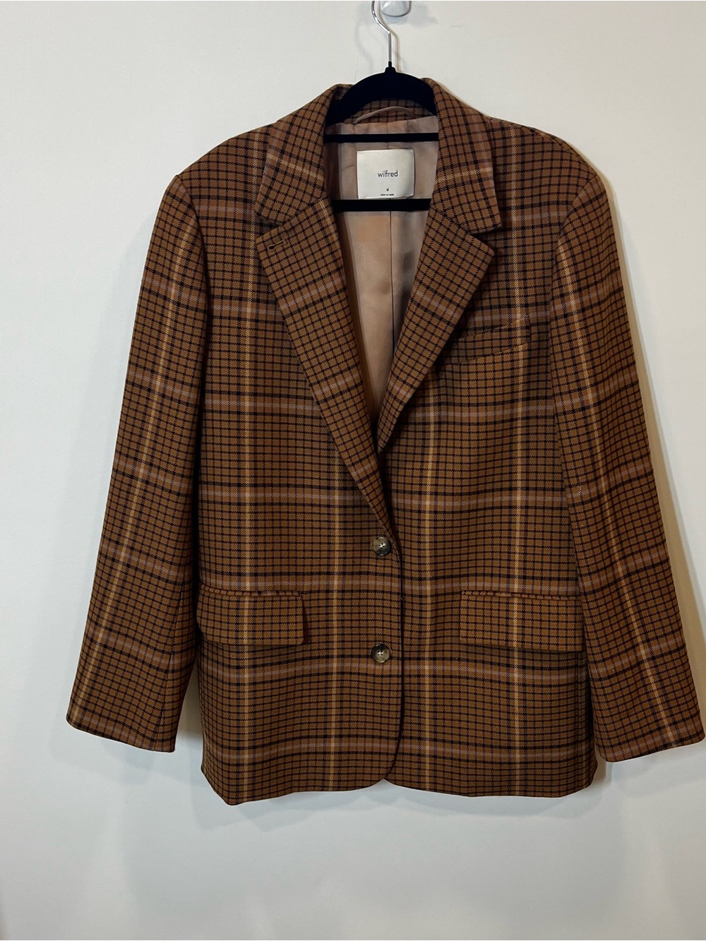 Wilfred Tan and Brown Plaid Blazer MEDIUM Pockets
